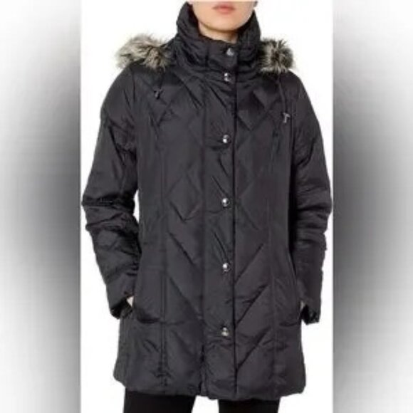 London Fog Women's Diamond Quilted Down Coat Black Size Medium NEW - Picture 1 of 8